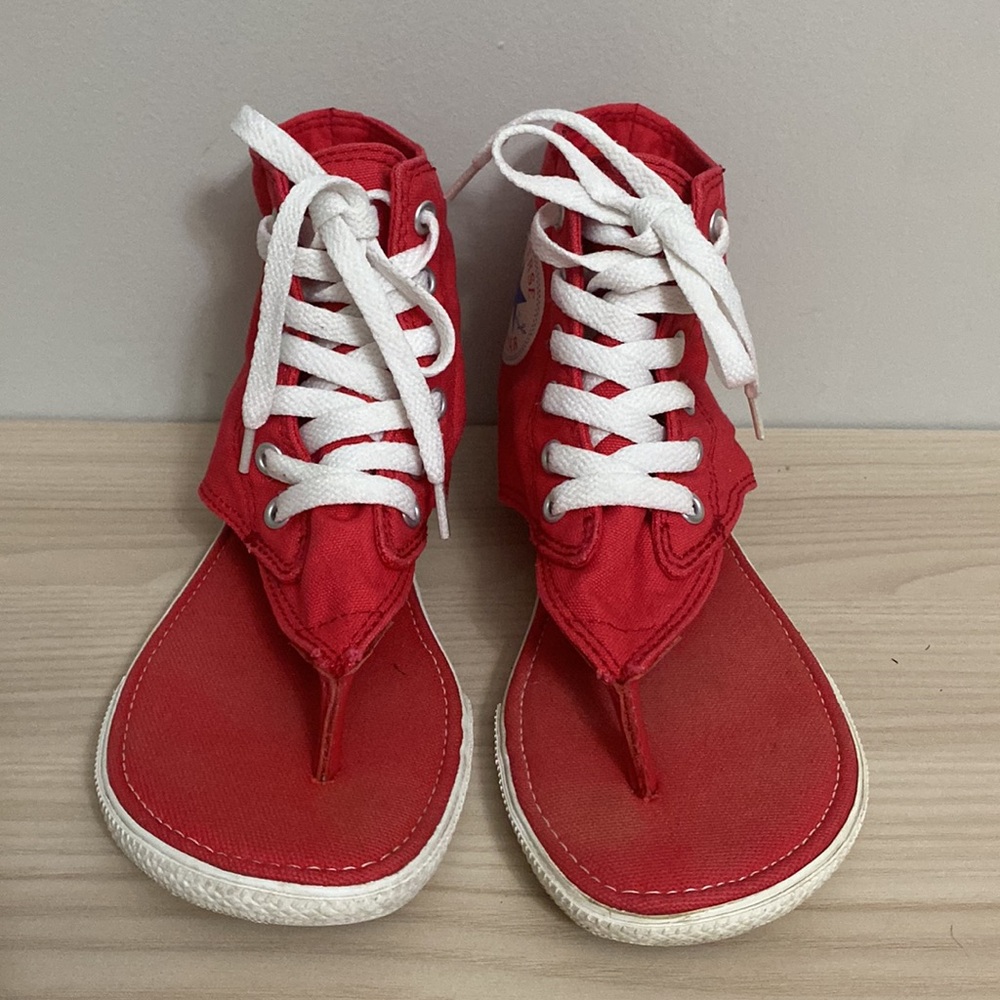 CONVERSE red chuck Taylor lace up flip-flop thong sandals size 5.5 - Picture 2 of 7
